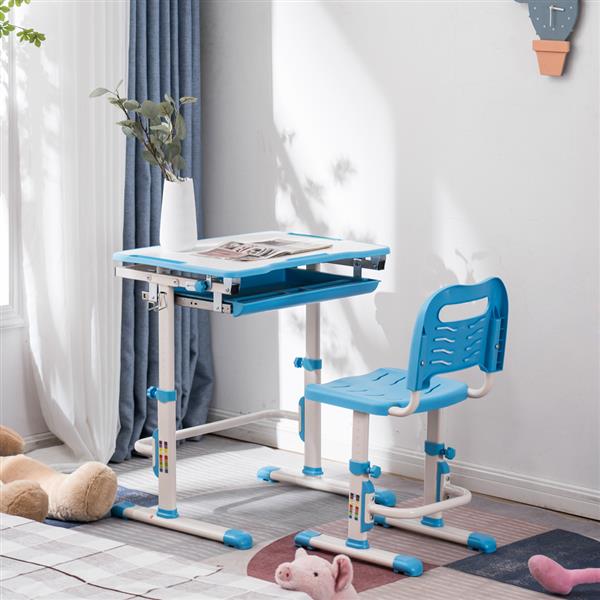 学生桌椅套装C款 白烤漆 白色面 蓝色塑料【70x38x(52-74)cm】-32