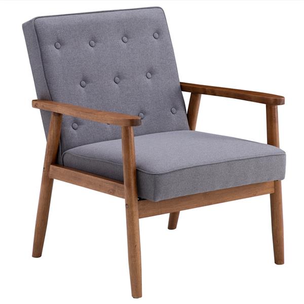 A款复古的现代木质 单人沙发椅，灰色布料（75x69x84CM）-1