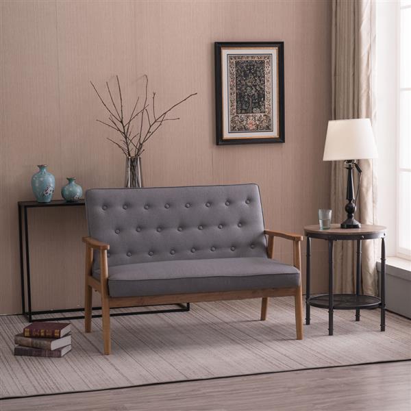 A款复古的现代木质 双人沙发椅 休闲椅 浅灰色布料 【126 x 75 x 83.5cm】-11