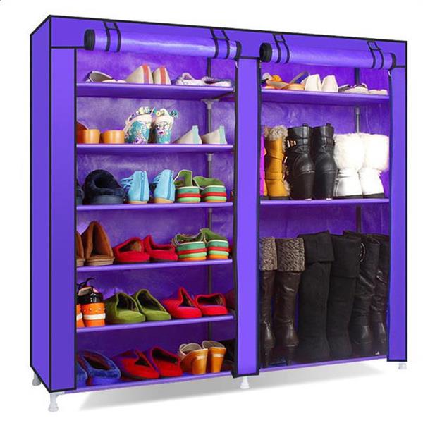 双排9格无纺布鞋柜靴子款紫色-1