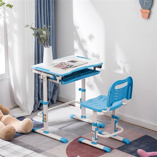 学生桌椅套装C款 白烤漆 白色面 蓝色塑料【70x38x(52-74)cm】-33