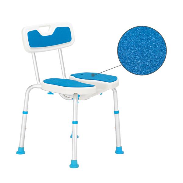 【WH】铝合金升降镂空洗澡椅 6档 / PE坐凳 / 橡胶脚垫/带靠背   蓝白色-20