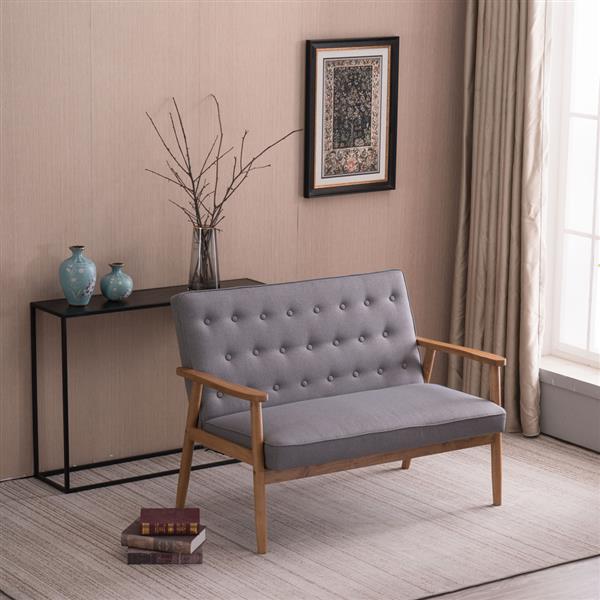 A款复古的现代木质 双人沙发椅 休闲椅 浅灰色布料 【126 x 75 x 83.5cm】-25