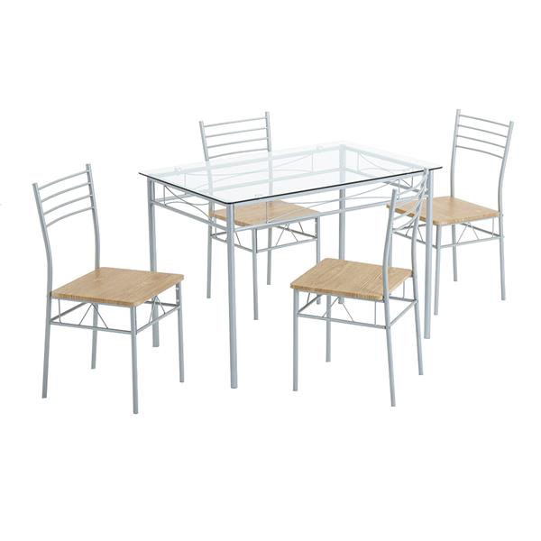 铁艺玻璃餐桌椅 银色  一桌四椅 MDF坐垫 【110x70x76cm】-2