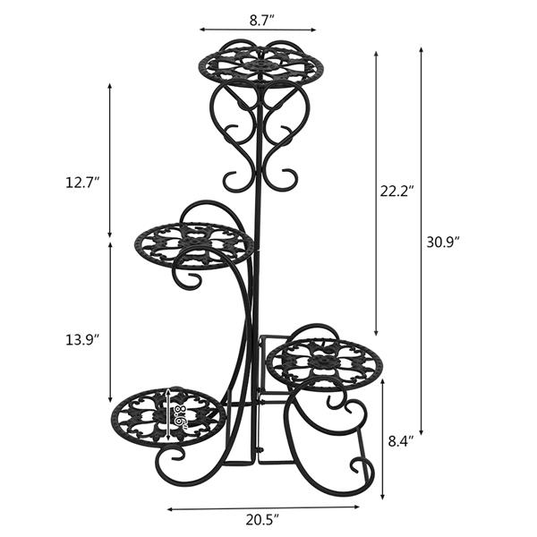 一个装黑色烤漆32.3英寸高 4个圆形盆栽位植物架（MR-HJ001 带配件）-10