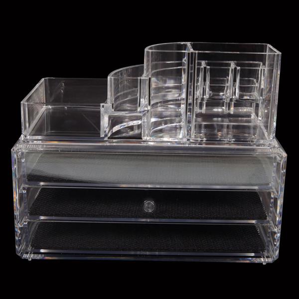 透明塑料三抽屉式化妆盒弧形2件套-1303-12