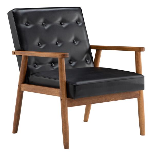 A款复古的现代木质 单人沙发椅，黑色PU （75x69x84CM）-1
