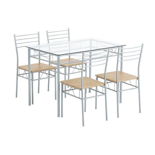 铁艺玻璃餐桌椅 银色  一桌四椅 MDF坐垫 【110x70x76cm】-1