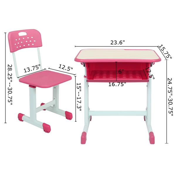 学生桌椅套装B款 白烤漆 木纹面 粉色塑料【60x40x(63-75)cm】-19