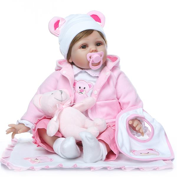 【KRT】布身仿真娃娃：22英寸 可爱粉色小熊服装-1