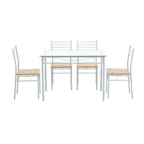 铁艺玻璃餐桌椅 银色  一桌四椅 MDF坐垫 【110x70x76cm】-12