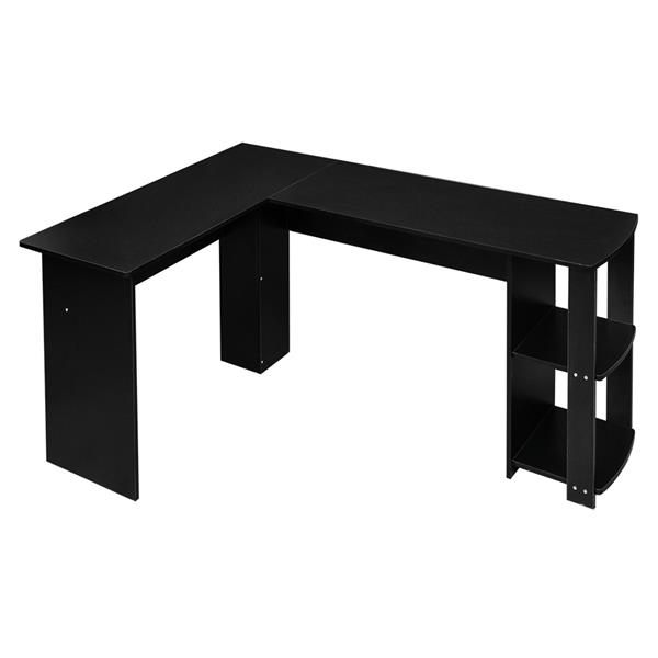 L型木质电脑办公桌带2层置物层-黑色 【DC】-1