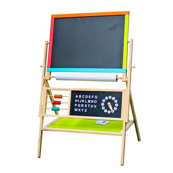 【TS】木质玩具：多功能教学画架 配黑板/彩色粉笔/黑白板擦/卷纸/算珠 W12B103-2