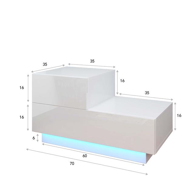多色LED灯上短下长款两抽抽屉柜---白色-2
