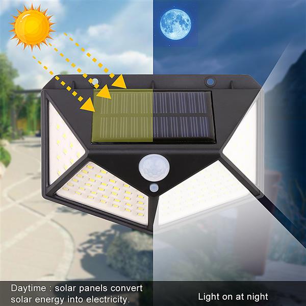 100LED太阳能壁灯（人体感应 光控）黑壳 白光 ZC001251 实际:8W 流明：500LM 电池：1800mah 锂电池 太阳板：5.5V 1W 多晶硅-7