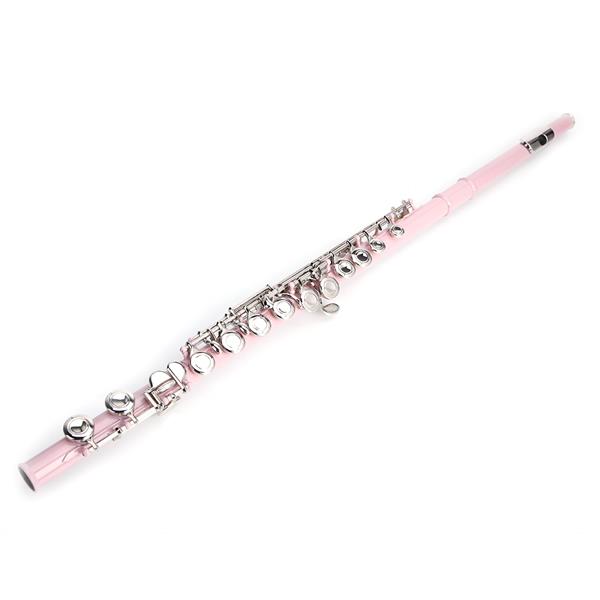 粉色16孔C调闭孔白铜长笛+通条棒+清洁布+润滑剂+螺丝刀-11