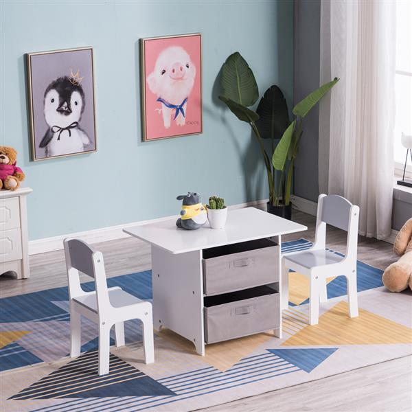 MDF白色 儿童桌椅 3件套装 带抽屉，1桌2椅【71x48x49.5cm】-19