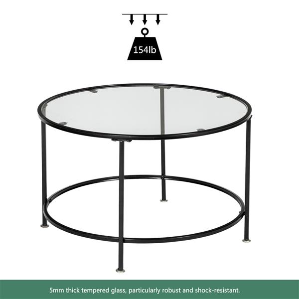 黑色2层5mm厚钢化玻璃台面圆形铁艺咖啡桌（HT-JJ009）-12