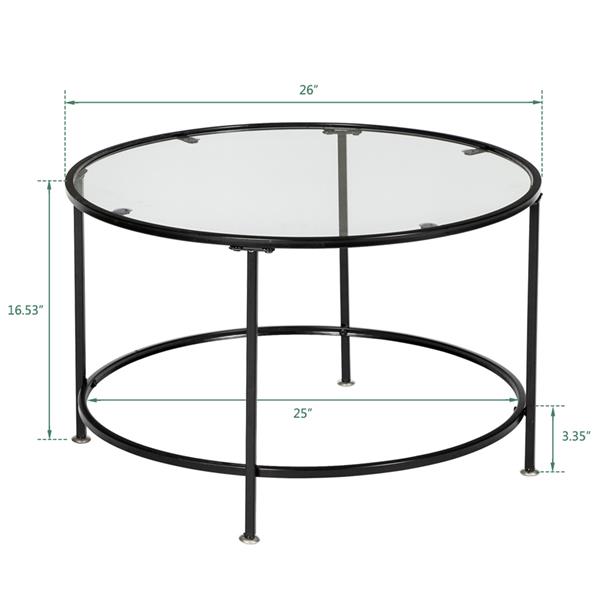黑色2层5mm厚钢化玻璃台面圆形铁艺咖啡桌（HT-JJ009）-16