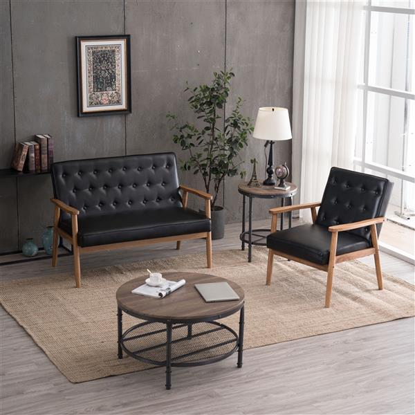 A款复古的现代木质 单人沙发椅，黑色PU （75x69x84CM）-37
