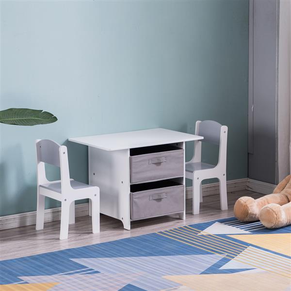 MDF白色 儿童桌椅 3件套装 带抽屉，1桌2椅【71x48x49.5cm】-37