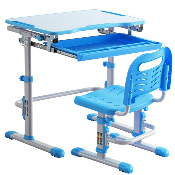 学生桌椅套装C款 白烤漆 白色面 蓝色塑料【70x38x(52-74)cm】-8