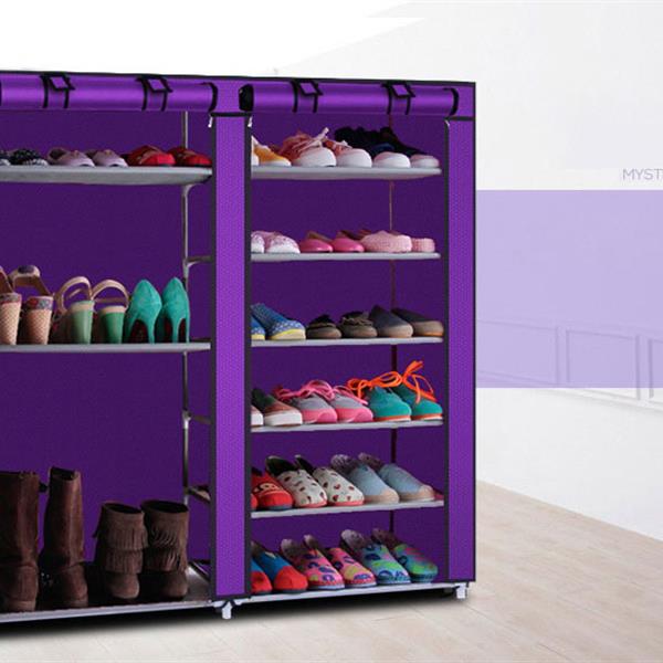 双排9格无纺布鞋柜靴子款紫色-3