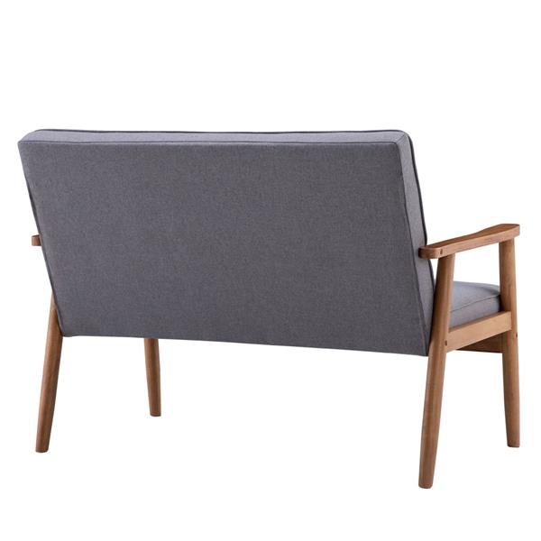 A款复古的现代木质 双人沙发椅 休闲椅 浅灰色布料 【126 x 75 x 83.5cm】-3