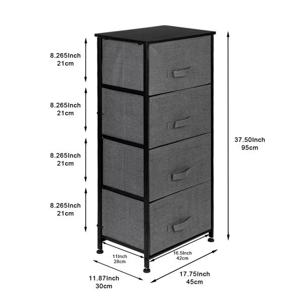 Caja de almacenaje, con 4 cajones, gris, 45x30x95 cm, de MDF