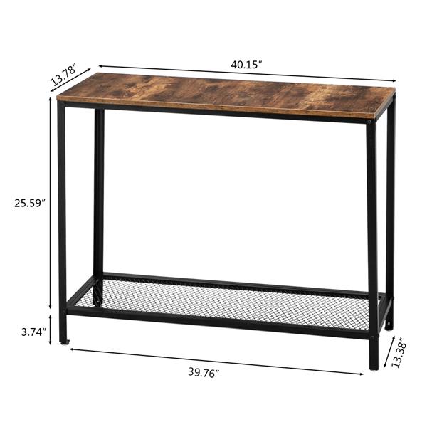 HODELY 现代工业风木纹2层40英寸长方形铁艺沙发桌（HT-JJ016）-10