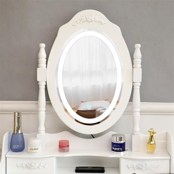 四抽单镜梳妆桌套装 欧式带触摸LED灯 白色-8