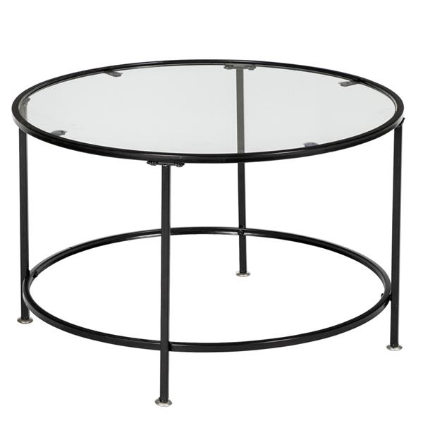 黑色2层5mm厚钢化玻璃台面圆形铁艺咖啡桌（HT-JJ009）-1