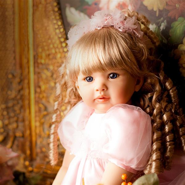 【KRT】布身仿真娃娃:24英寸 金色卷发粉公主裙(纤维发套)-6