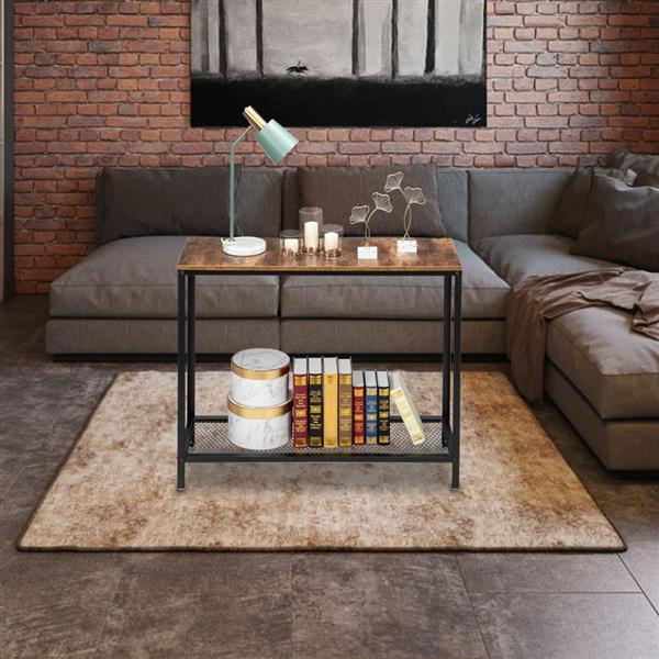 HODELY 现代工业风木纹2层40英寸长方形铁艺沙发桌（HT-JJ016）-2