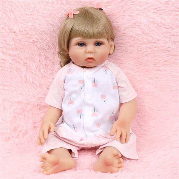 【KRT】全胶仿真娃娃：18英寸 粉白小花睡衣婴儿-6