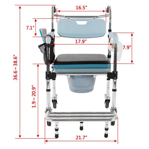 四合一多功能铝合金便盆老人坐便椅孕妇座便器可折叠洗澡椅残疾人马桶椅轮椅-CST-2069-1