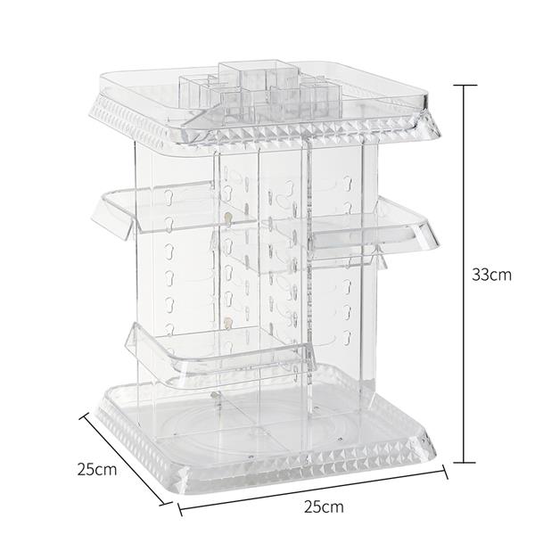 透明塑料360°旋转可调节七层式带方形化妆品收纳盒-2