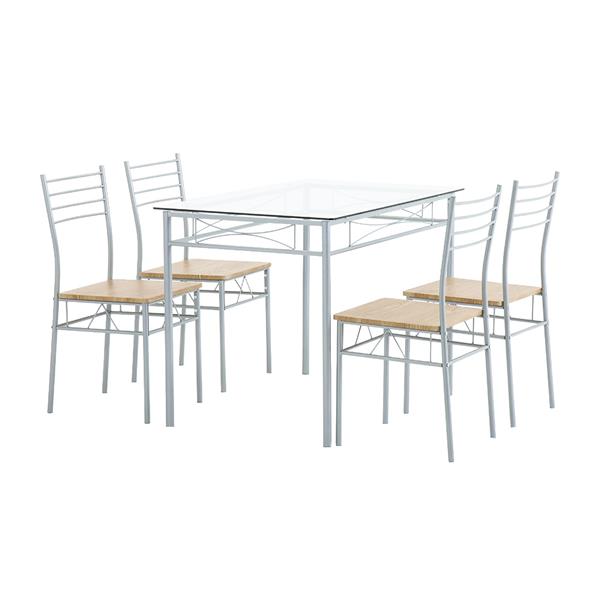 铁艺玻璃餐桌椅 银色  一桌四椅 MDF坐垫 【110x70x76cm】-11