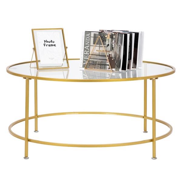 HODELY 36"金色单层5mm厚钢化玻璃台面圆形铁艺咖啡桌（HT-JJ018）-8