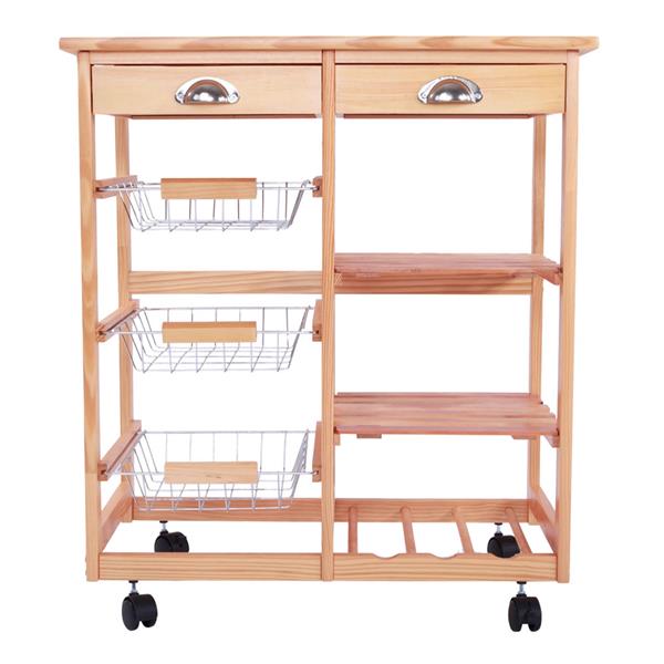 厨房&饭厅可移动双排置物架，餐车-原木色-8
