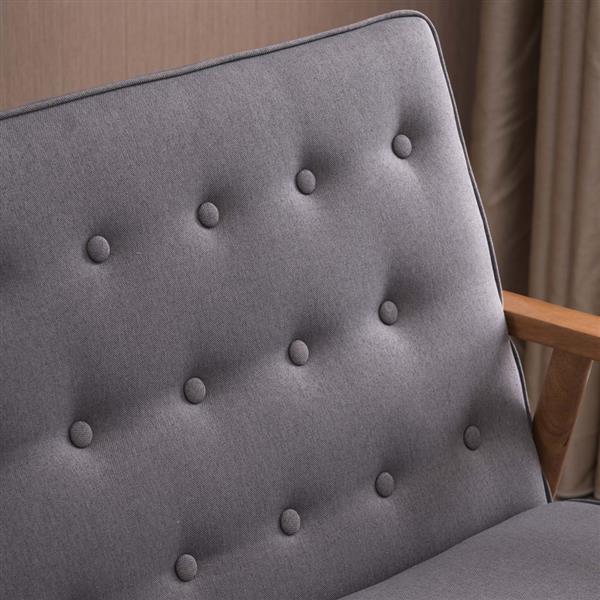 A款复古的现代木质 双人沙发椅 休闲椅 浅灰色布料 【126 x 75 x 83.5cm】-18
