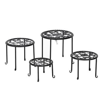 Artisasset 4个装4-1黑色烤漆印花图案圆形铁艺植物架（YH-HJ015）