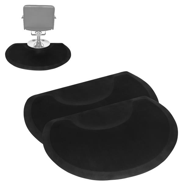【MYD】发廊理发铺椅美发沙龙抗疲劳地板垫 4′x3′x1/2"半圆形 黑色 两片装-2