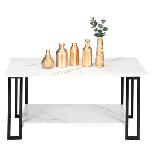白色2层1.5cm厚密度板仿大理石方形桌面铁艺咖啡桌（HT-JJ011）-17