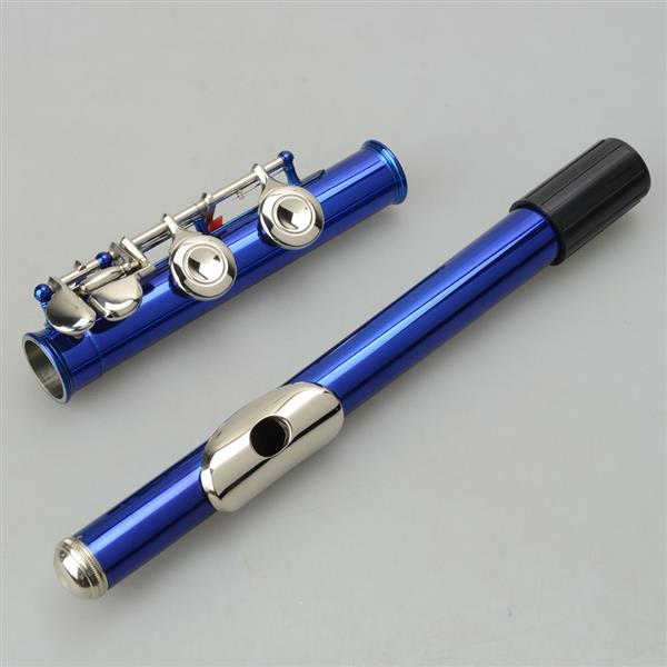 蓝色16孔C调闭孔白铜长笛+通条棒+清洁布+润滑剂+螺丝刀-5