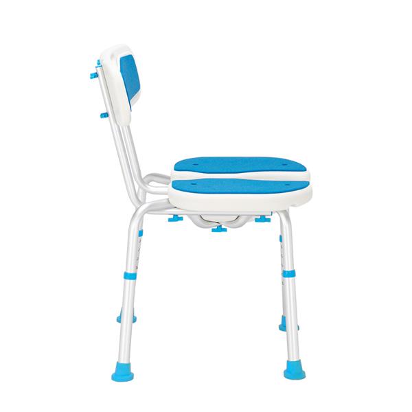 【WH】铝合金升降镂空洗澡椅 6档 / PE坐凳 / 橡胶脚垫/带靠背   蓝白色-8
