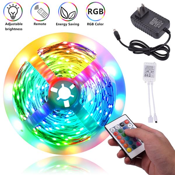 12V 5M SMD 3528灯珠 300灯-RGB-IR44-不防水不滴胶 灯带套装（24W 白色灯板） 配2A电源 24键控制器-3