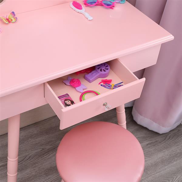 儿童单镜单抽圆脚梳妆台-粉红色-8
