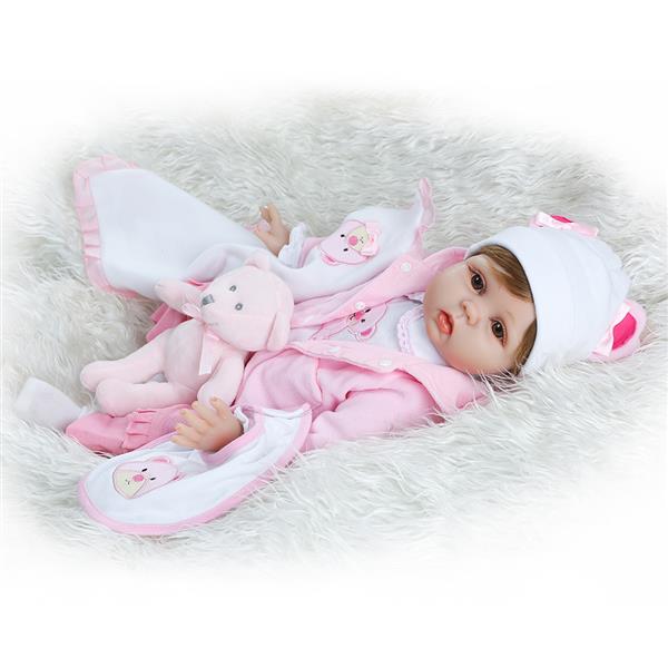 【KRT】布身仿真娃娃：22英寸 可爱粉色小熊服装-3