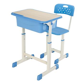 学生桌椅套装B款 白烤漆 木纹面 蓝色塑料【60x40x(63-75)cm】